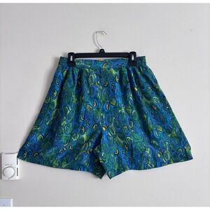 Vintage Melrose Studio SILK Shorts Womens Large Abstract Blue Green 80s 90s